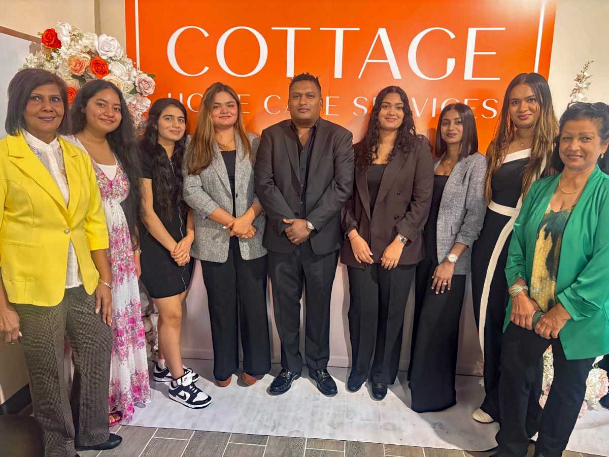 Navin Shivpal, CEO of Cottage Home Care Services, speaking at a press conference in New York City.